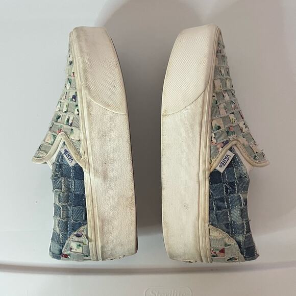 Vans Slip-On Shoes with Denim & Floral Checkerboard Pattern women’s 5.5 unique - Picture 10 of 11